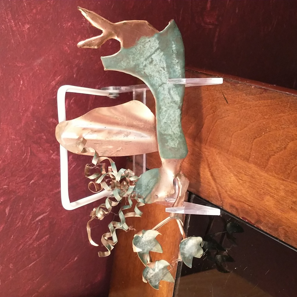 Vintage Copper Verde Winged Angel with Star Halo